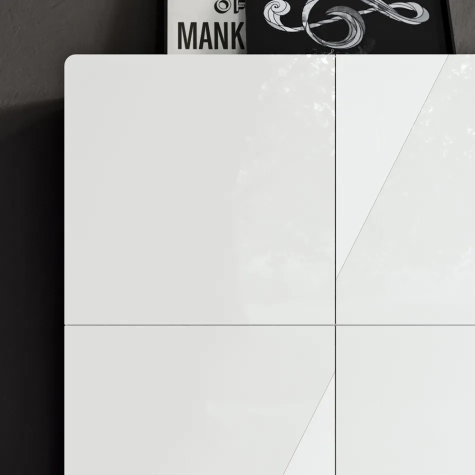 Kompleksi i dhomës së ndenjes me 4 dyer në finiture xham të bardhë Prodhuar në Itali - Eline Viadurini