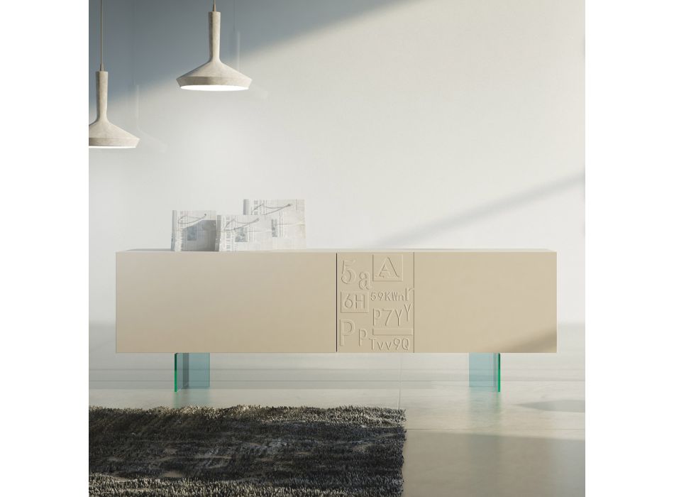 Bordi i dhomës së ndenjes në Mdf me llak dhe qelq Mat, Prodhuar në Itali - Ninetta Viadurini
