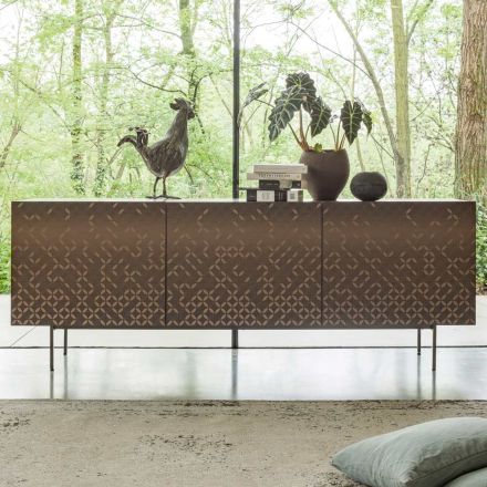 Tabela e dhomës së ndenjes me llak Moka metalike me dekorim 3D Made in Italy - Panje Viadurini