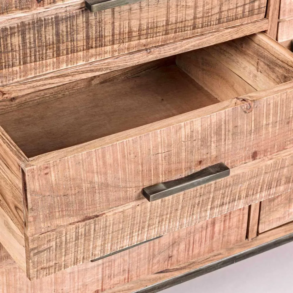 Tabela bufeje prej druri dhe çeliku të akacies 2 dyer dhe 3 sirtarë Homemotion - Aimune Viadurini