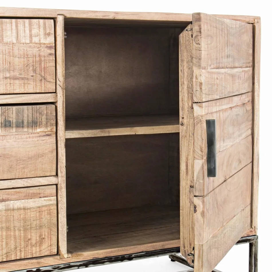 Tabela bufeje prej druri dhe çeliku të akacies 2 dyer dhe 3 sirtarë Homemotion - Aimune Viadurini