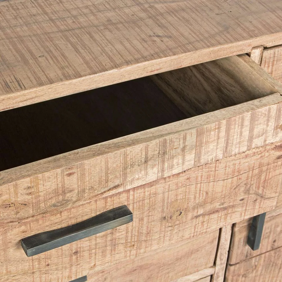 Tabela bufeje prej druri dhe çeliku të akacies 2 dyer dhe 3 sirtarë Homemotion - Aimune Viadurini