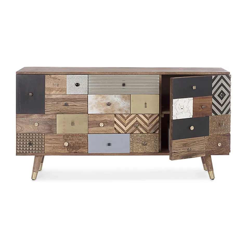 Tabela në Mango Wood me 2 dyer 4 sirtarë Homemotion në stil etnik - Auriel Viadurini