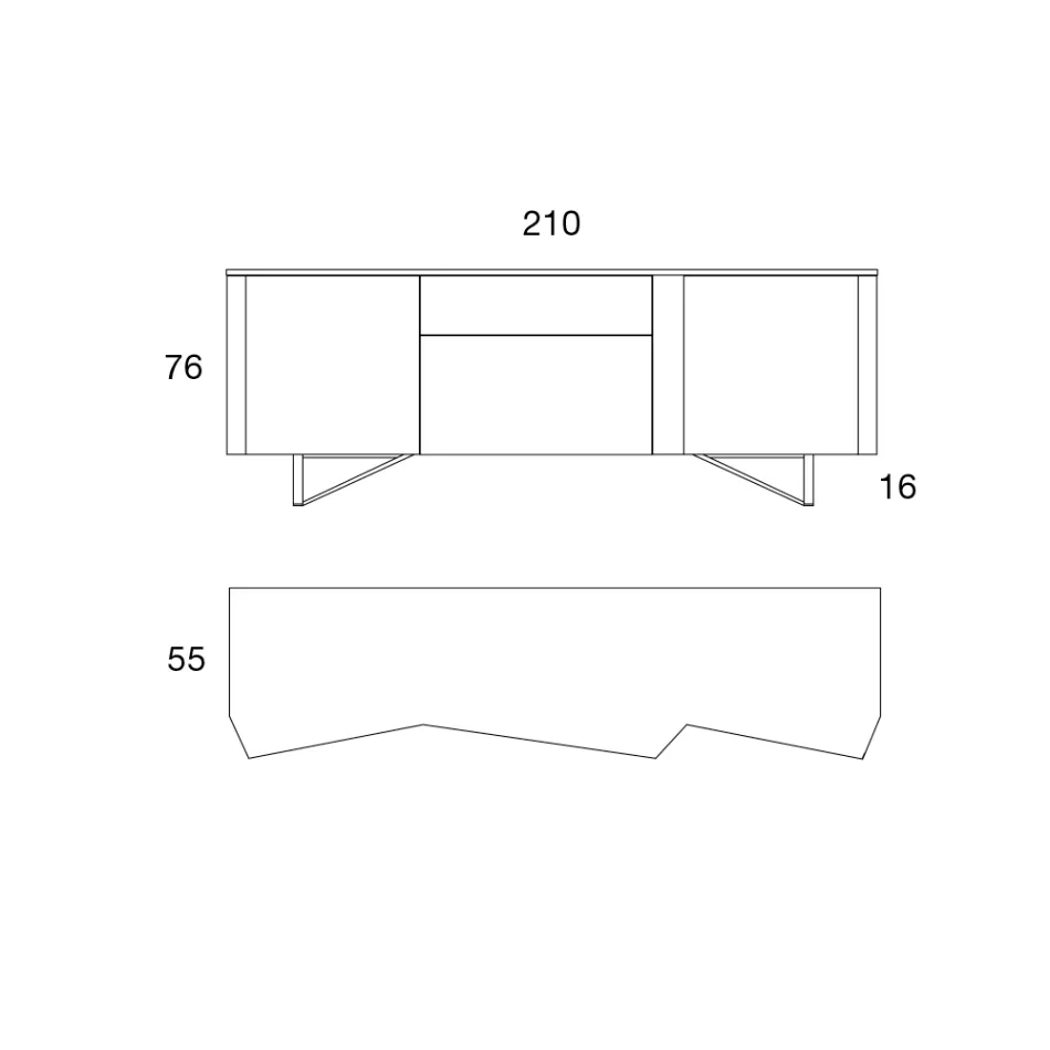 Tabela në mdf me 2 dyer dhe 2 sirtarë të dalë në faqe të pjerrëta - Caspiter Viadurini