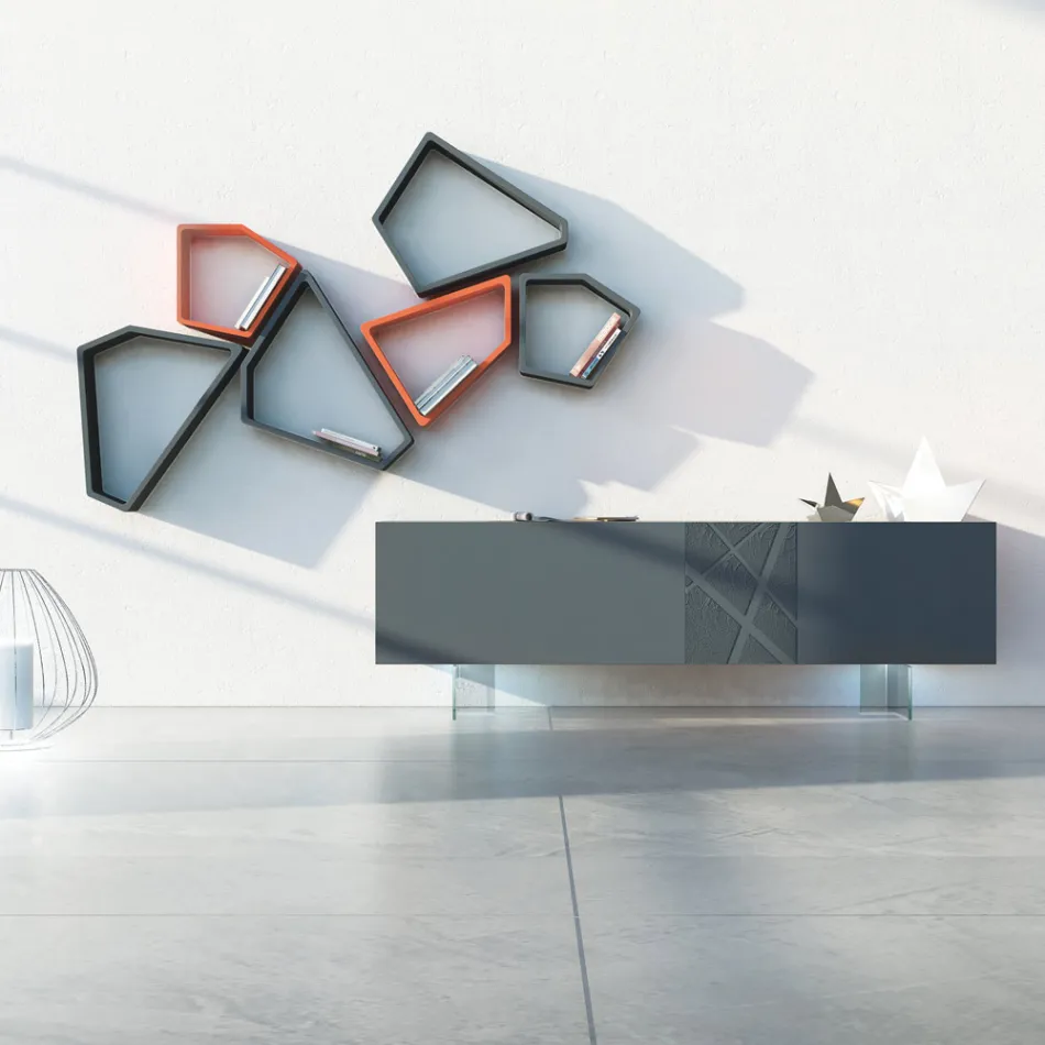 Kompleksi në Mdf gri grafit me këmbë xhami Prodhuar në Itali - Zelia Viadurini