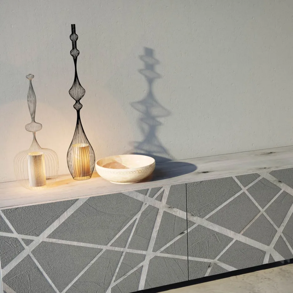 Tabela bufe në Mdf të llakuar me baltë mat me bazë bazamenti Prodhuar në Itali - Ngrihu Viadurini