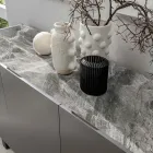 Tabela bufe në MDF, Qeramikë e sipërme me efekt mermeri gri me 3 dyer shtytëse - Klikoni Viadurini