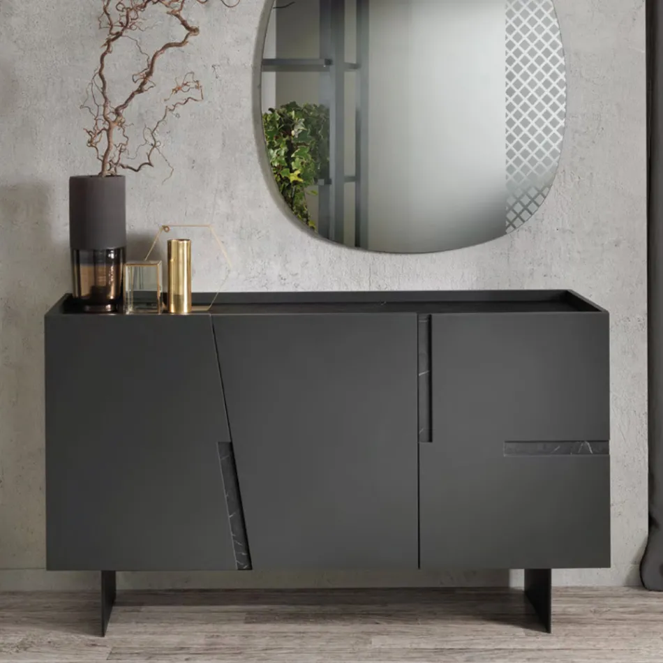 Madia në Melamine dhe Mdf me Inserte Laminate Prodhuar në Itali - Gordita Viadurini