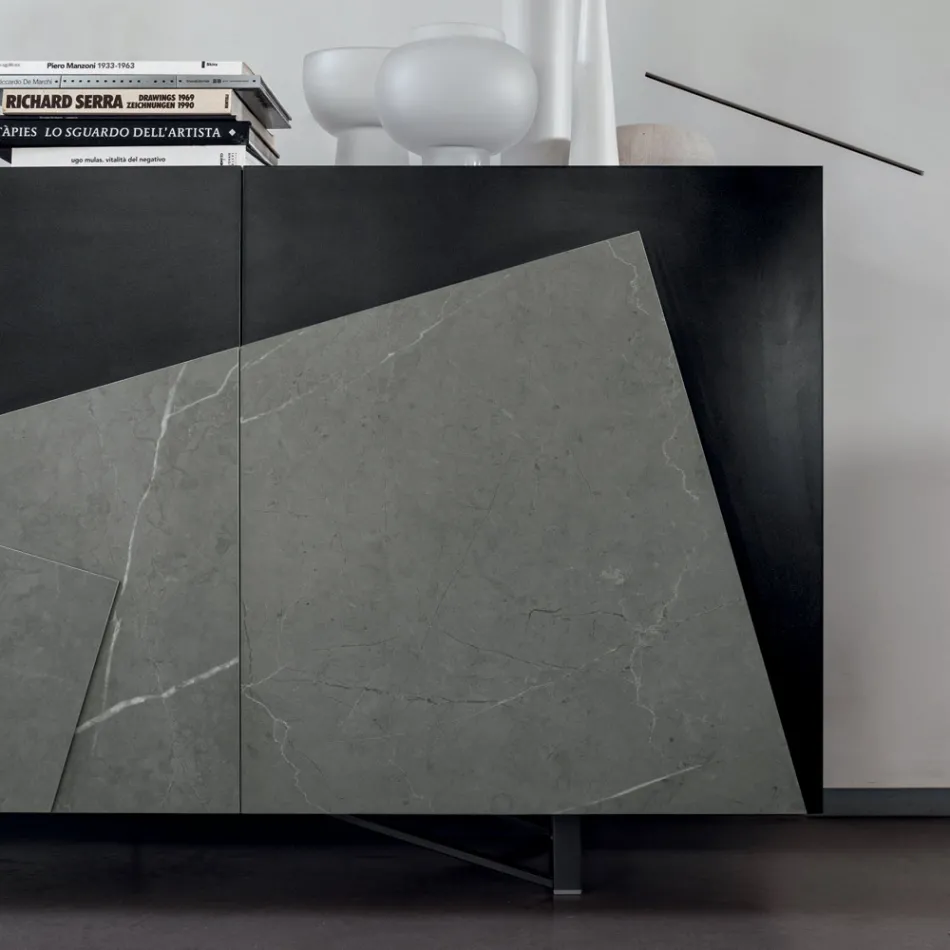 Kompleksi i dhomës së ndenjes me 3 dyer mdf të lakuar me futje qeramike - Imperio Viadurini