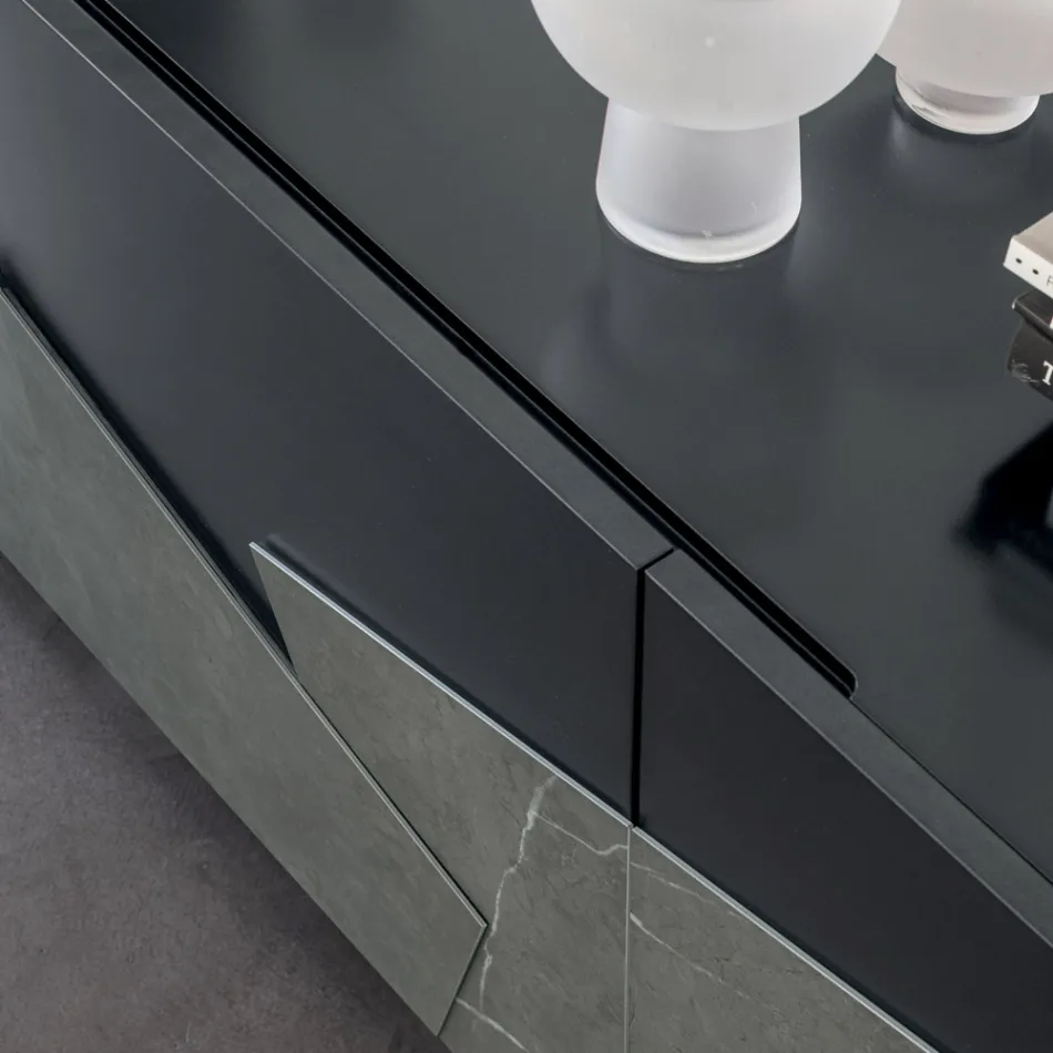 Kompleksi i dhomës së ndenjes me 3 dyer mdf të lakuar me futje qeramike - Imperio Viadurini