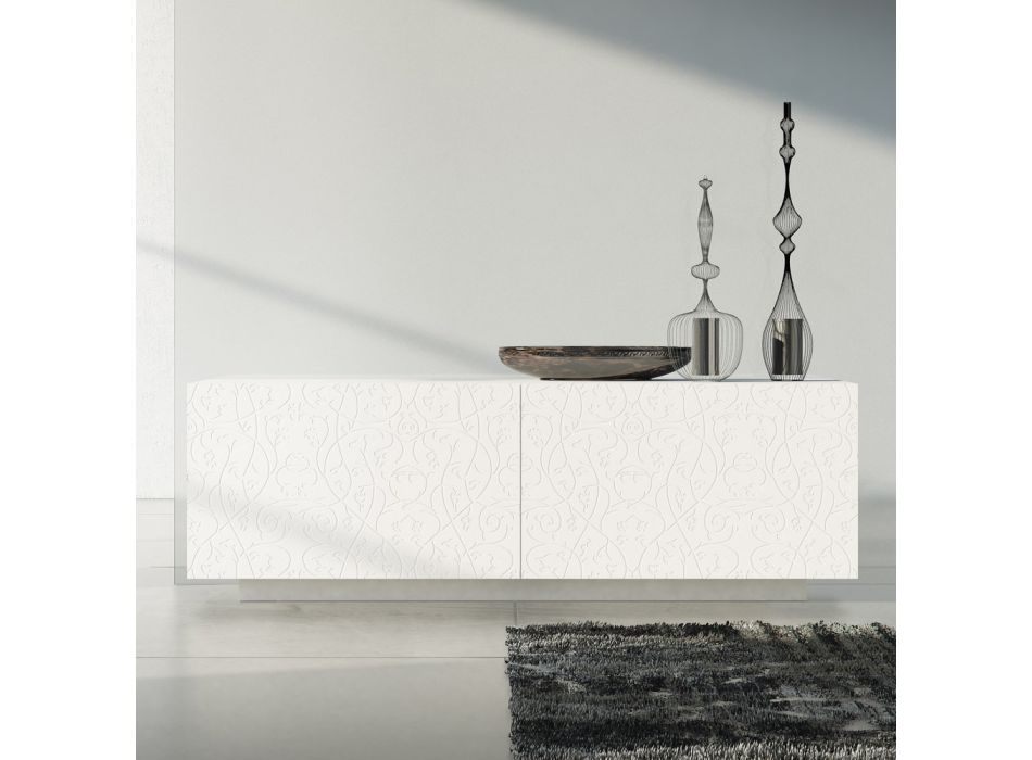 Bofoni i dhomës së ndenjes në Mdf me llak të bardhë me reliev Prodhuar në Itali - Acqua Viadurini