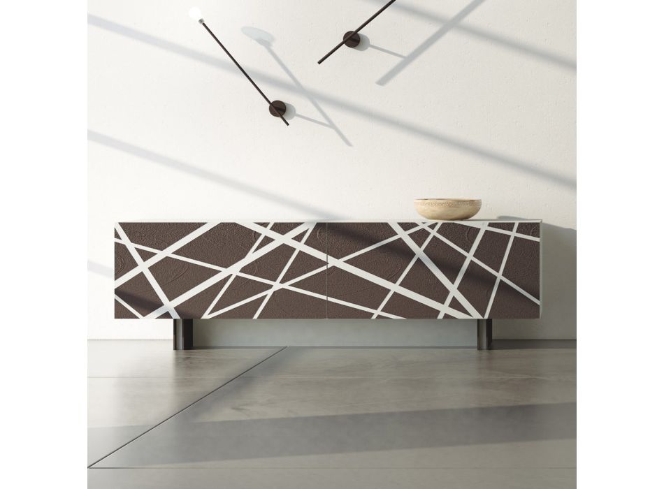 Bordi i dhomës së ndenjes në Mdf me llak mat me dyer të dekoruara Prodhuar në Itali - Velia Viadurini