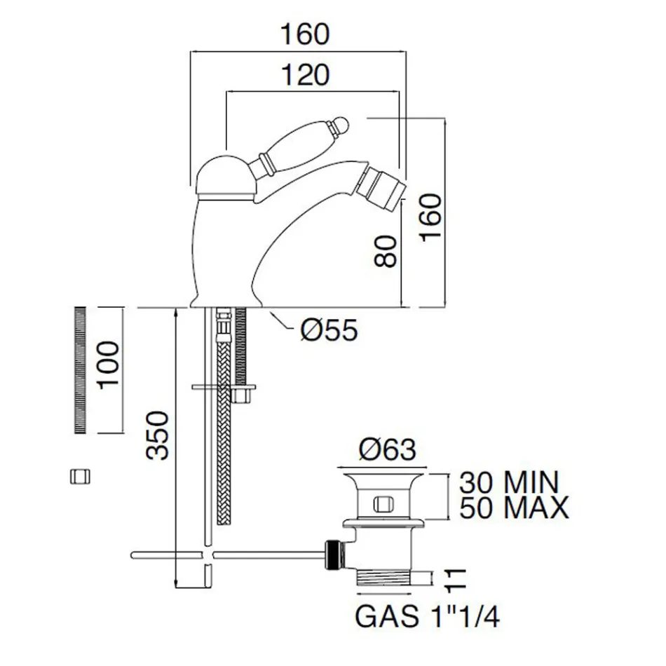 Miksere bidete stili klasik në tunxh i punuar me dorë me levë - Noriana Viadurini
