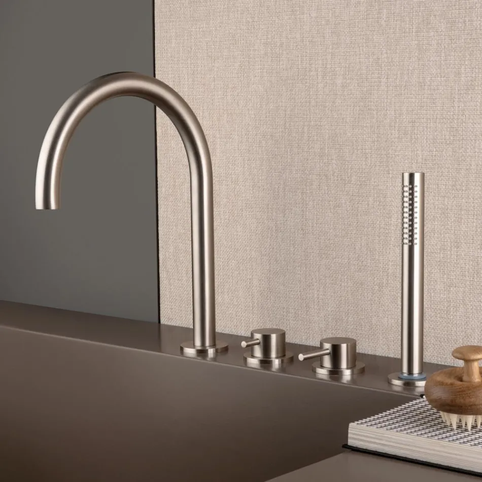 Përzierës banje me 4 vrima në kuvertë me grykë çeliku AISI 316L - Artigli Viadurini