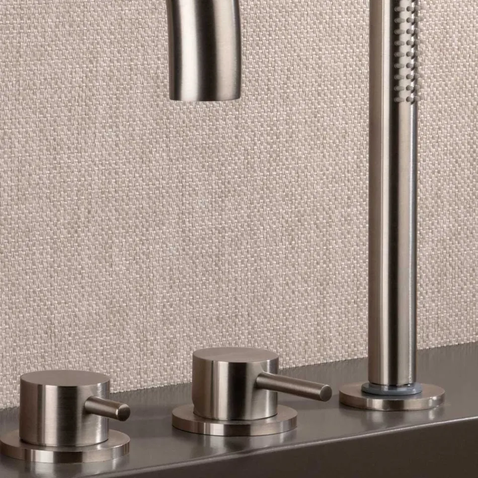 Përzierës banje me 4 vrima në kuvertë me grykë çeliku AISI 316L - Artigli Viadurini