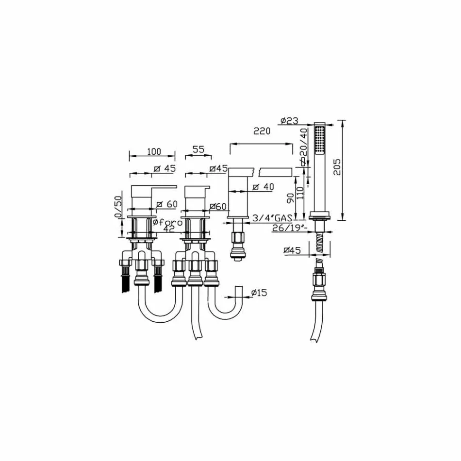 Prodhuar në Itali Përzierës vaske bronzi 4 vrima - Panela Viadurini