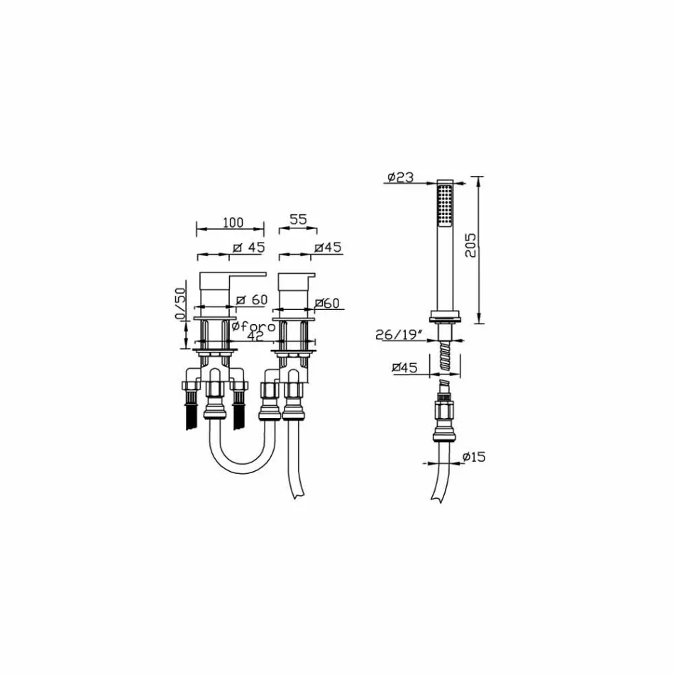 Përzierës vaske prej bronzi modern me 3 vrima prodhuar në Itali - Bibo Viadurini