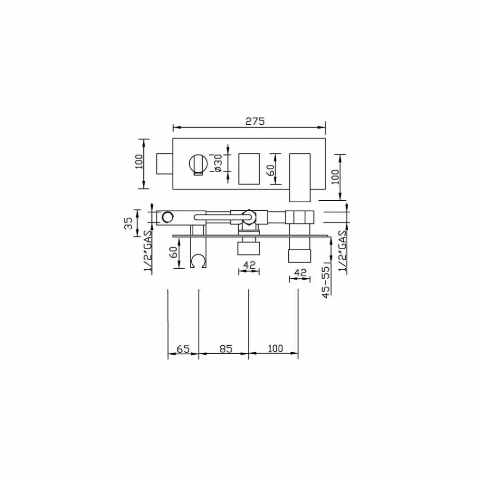 Mikser dushi i integruar me devijues bronzi prodhuar në Itali - Panela Viadurini