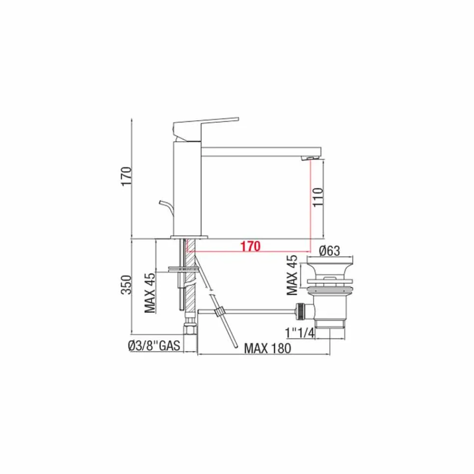 Mikser pellgu banjo me largësi qendrore 170 mm prodhim në Itali - Medida Viadurini