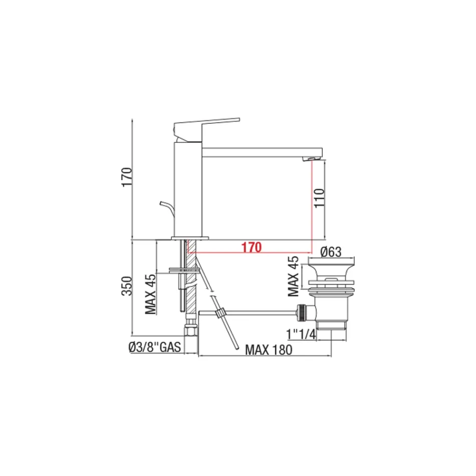 Mikser legeni i banjës me grykë me distancë qendrore 170 mm Prodhuar në Itali - Medida Viadurini