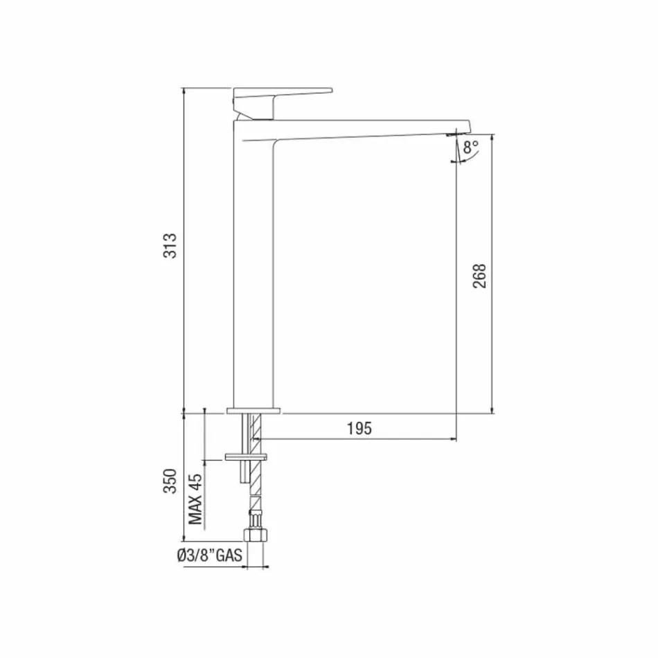 Përzierësi i Zgjatur i Pellgut të Banjës H 268 mm Pa ikje Prodhuar në Itali - Galla Viadurini