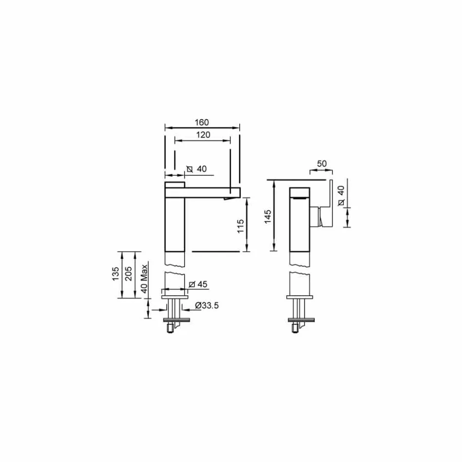 Mikser lavamani banjo me levë anësore prodhuar në Itali - Panela Viadurini
