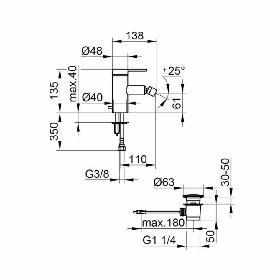 Mikser modern bidet me mbeturina pop-up në metal kromi - zanio Viadurini