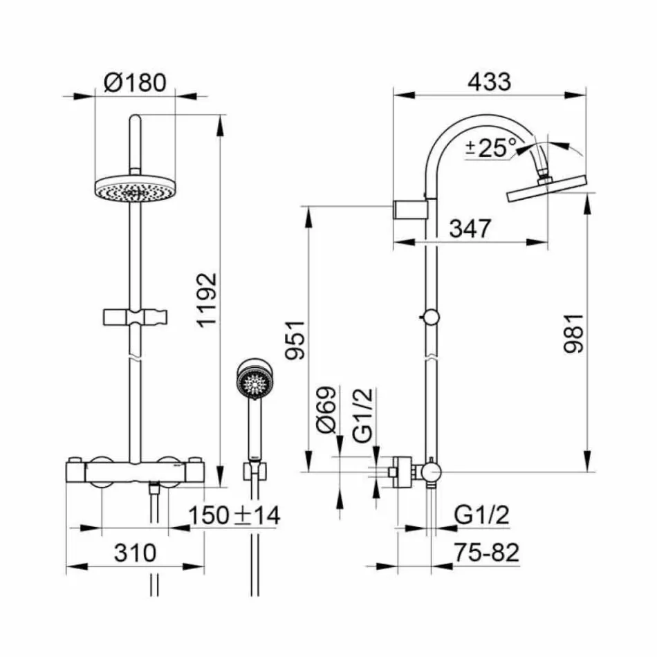 Mikser modern dushi me kokë dushi dhe dore metalike - Zanio Viadurini