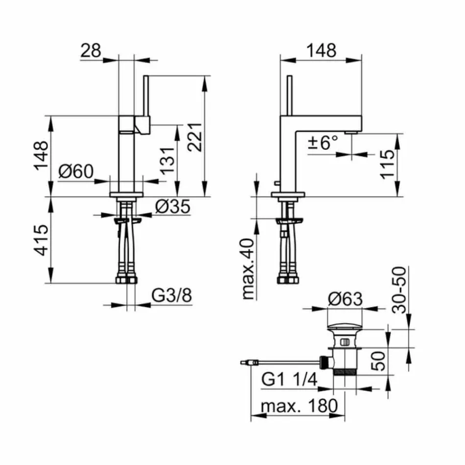 Mikser modern i lavamanit të banjës në metal të përfunduar me krom - Girino Viadurini