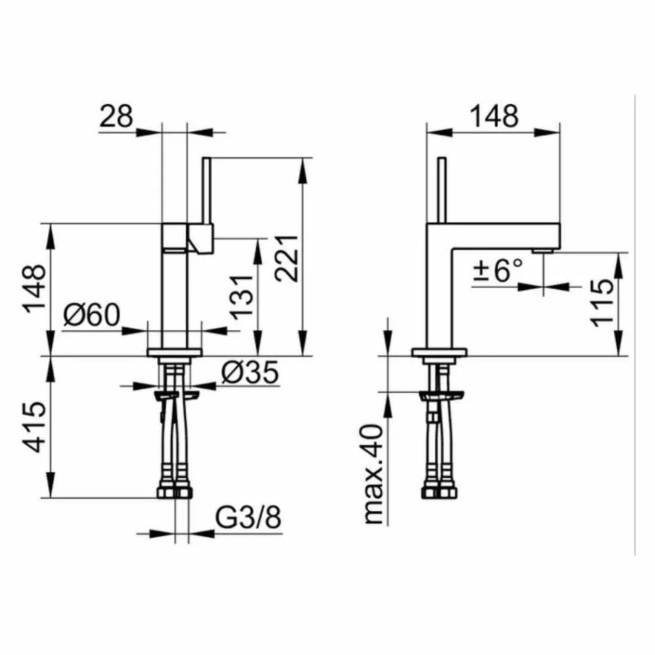 Mikser modern i lavamanit të banjës në metal të përfunduar me krom - Girino Viadurini