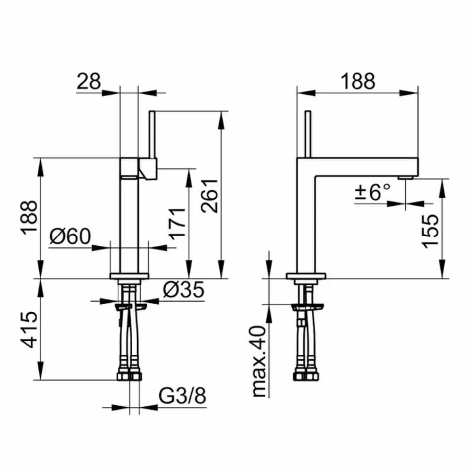Mikser modern i lavamanit të banjës në metal të përfunduar me krom - Girino Viadurini