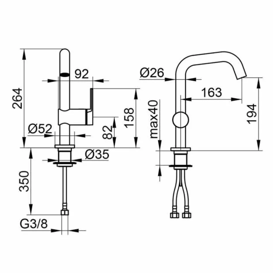 Dizajn Modern Modern Single Lever Mixer për Lavaman Banjo në Metal - Zanio Viadurini