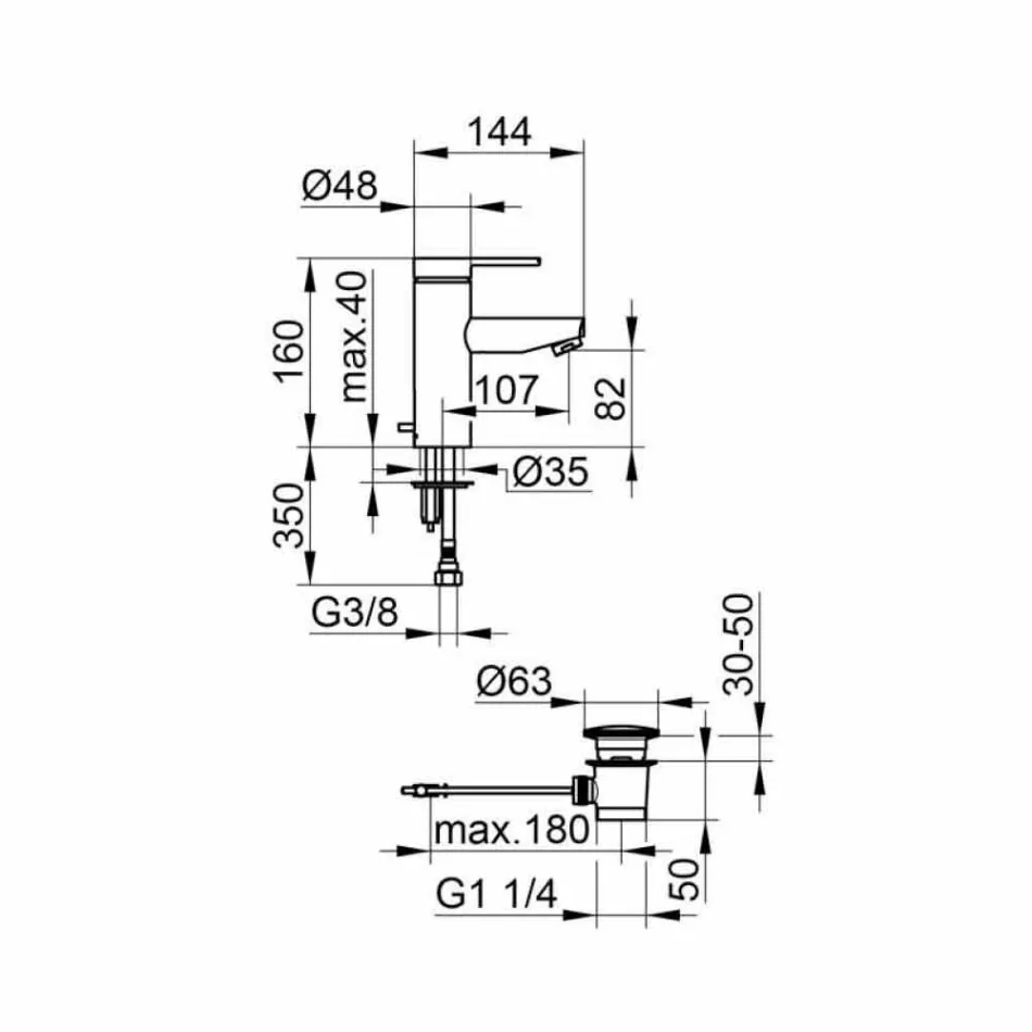 Dizajn Modern Modern Single Lever Mixer për Lavaman Banjo në Metal - Zanio Viadurini
