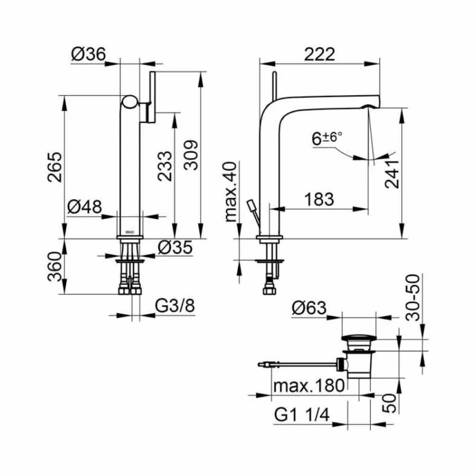 Mikser modern i lavamanit banjo me një levë me kullues metalik - Pinto Viadurini