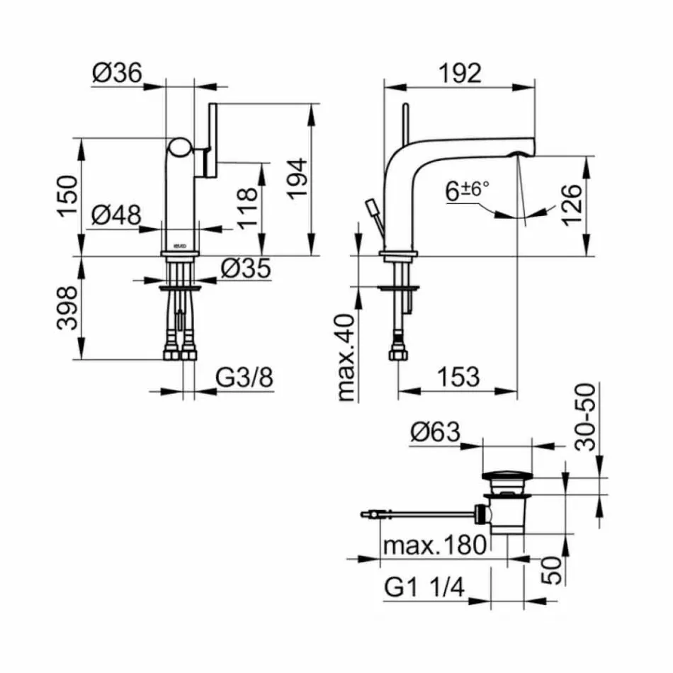 Mikser modern i lavamanit banjo me një levë me kullues metalik - Pinto Viadurini