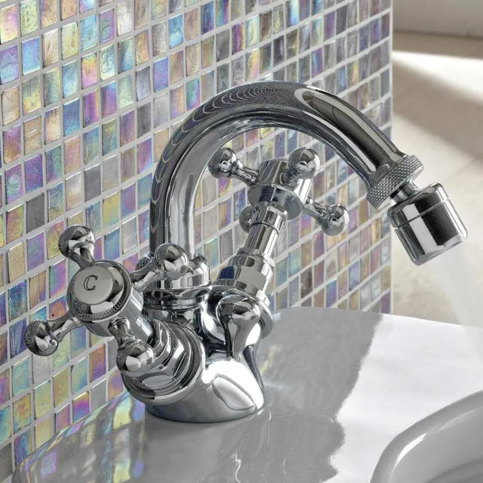 Përzierëse bidete me një vrima vintage në tunxh Prodhuar në Itali - Elisea Viadurini