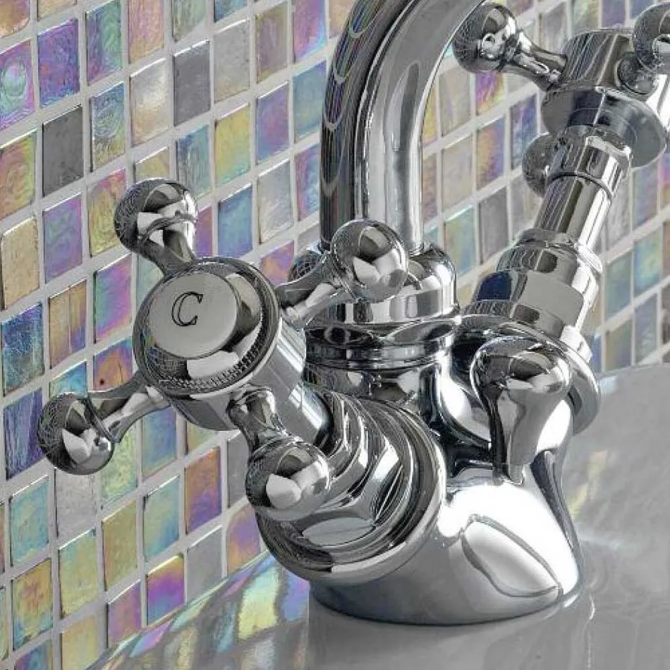 Përzierëse bidete me një vrima vintage në tunxh Prodhuar në Itali - Elisea Viadurini