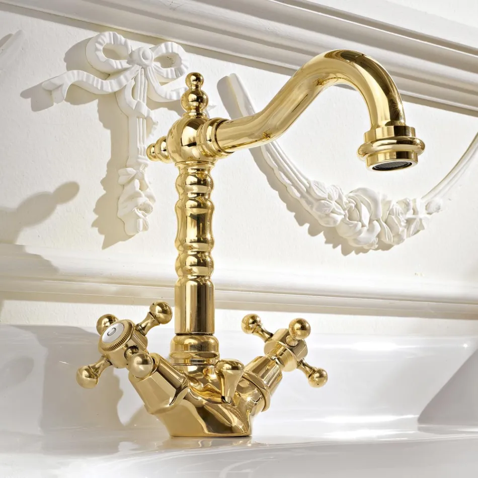 Përzierëse legeni me një vrimë me një dizajn Vintage në tunxh Prodhuar në Itali - Ursula Viadurini