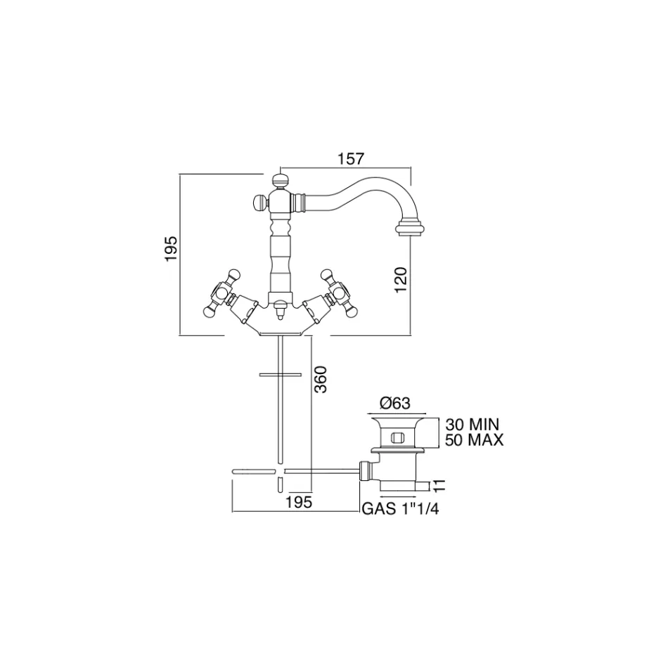 Përzierëse legeni me një vrimë me një dizajn Vintage në tunxh Prodhuar në Itali - Ursula Viadurini
