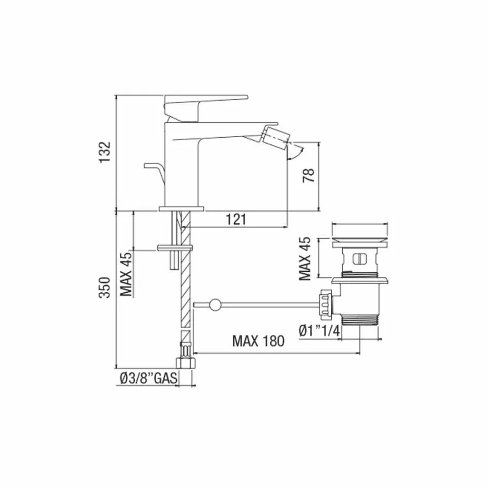 Përzierësi i bideteve me kullimin e përfundimit të kromit prodhuar në Itali - Galla Viadurini