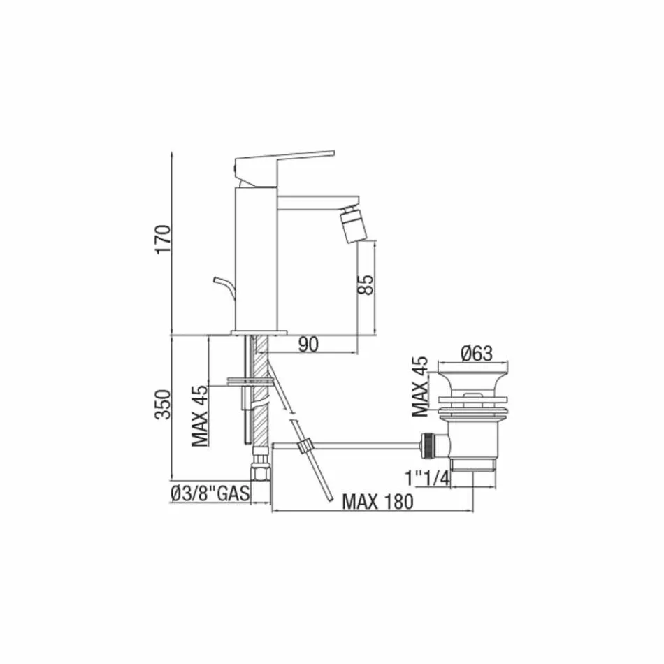 Përzierësi i bidetëve në përfundim të kromit me kullimin e prodhuar në Itali - Medida Viadurini