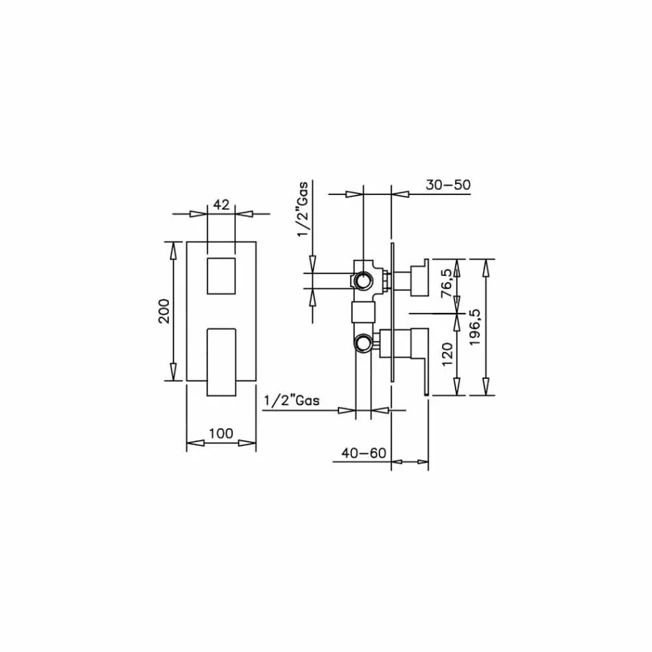 Mikser dushi me devijues 3-drejtimësh Prodhuar në Itali - Panela Viadurini