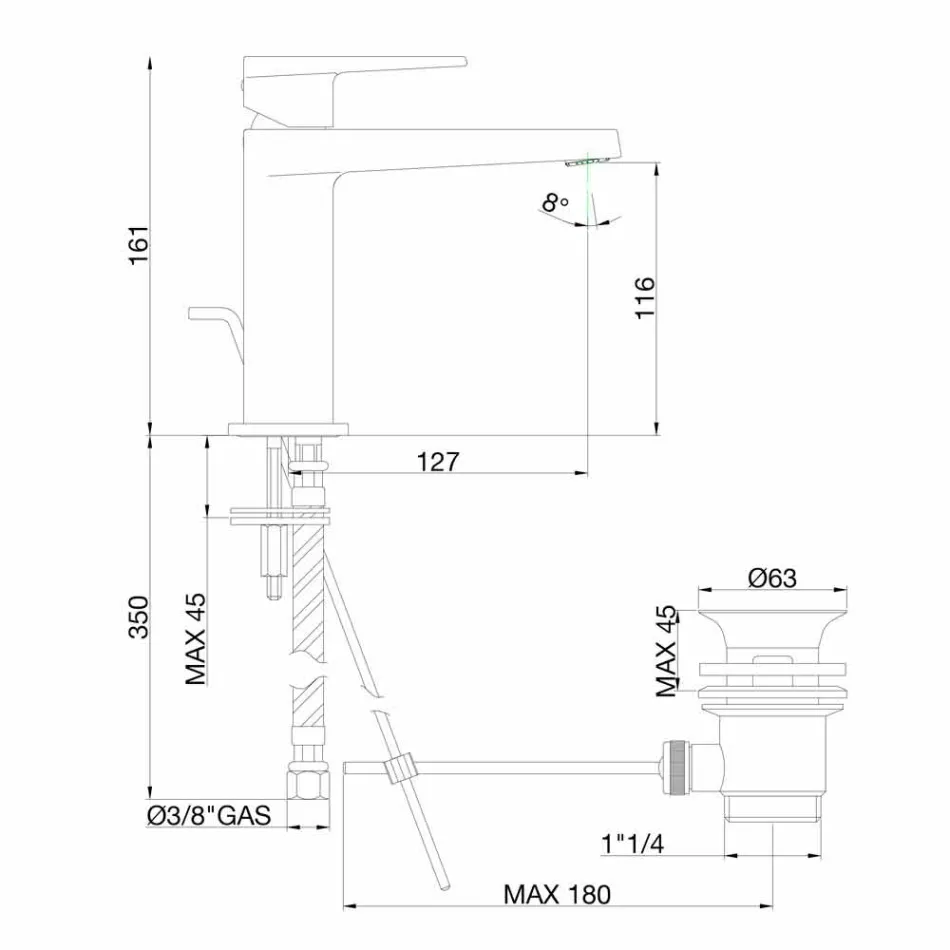 Mikser pellgu banjo me kullues në përfundim të kromit prodhuar në Itali - Galla Viadurini