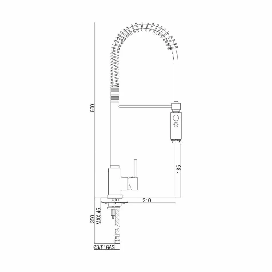 Mikser pellgu kuzhine në tunxh me dush dore prodhuar në Itali - Kalimo Viadurini
