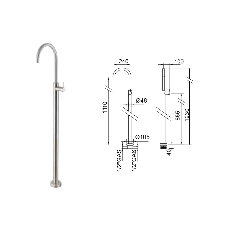 Mikser lavamani në dysheme në çelik AISI 316L Prodhuar në Itali - Artigli Viadurini