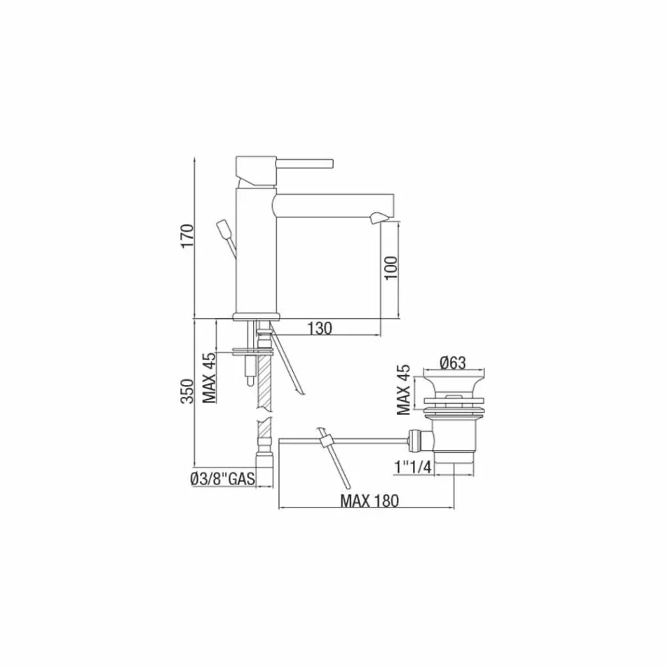 Përzierësi i Pellgut prej bronzi, Finish Chrome, prodhuar në Itali - Ermia Viadurini