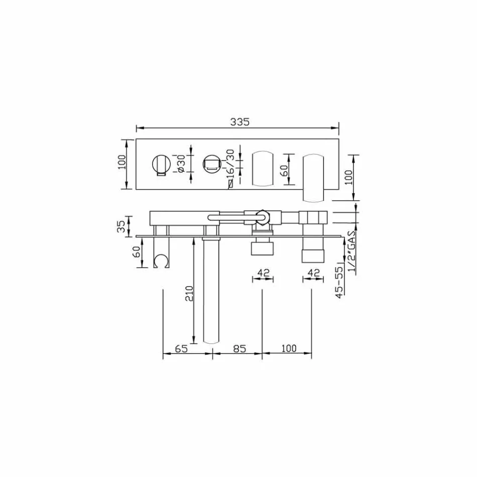 Përzierës banje i integruar në dizajn modern në tunxh Prodhuar në Itali - Sika Viadurini