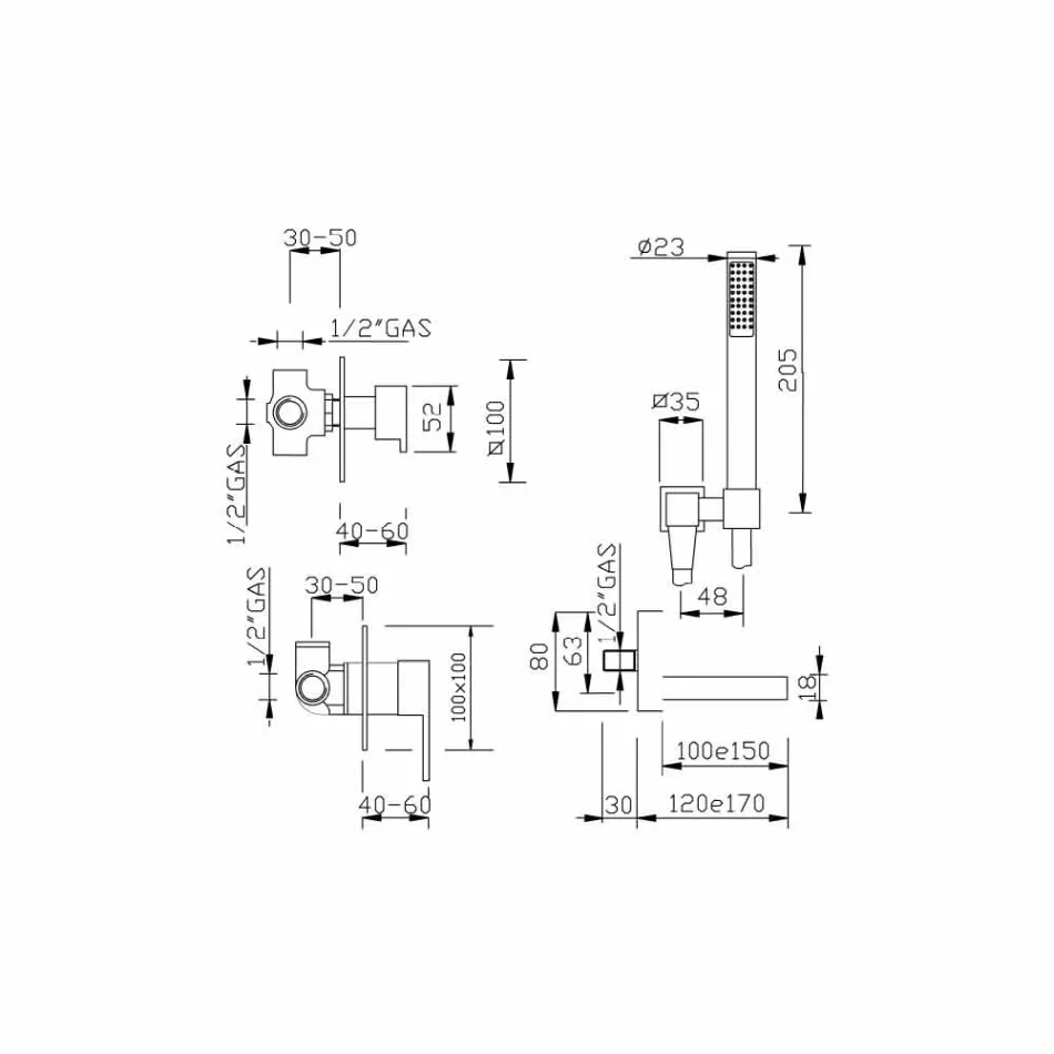 Mikser banje i integruar me komplet dushi prodhuar në Itali - Bibo Viadurini