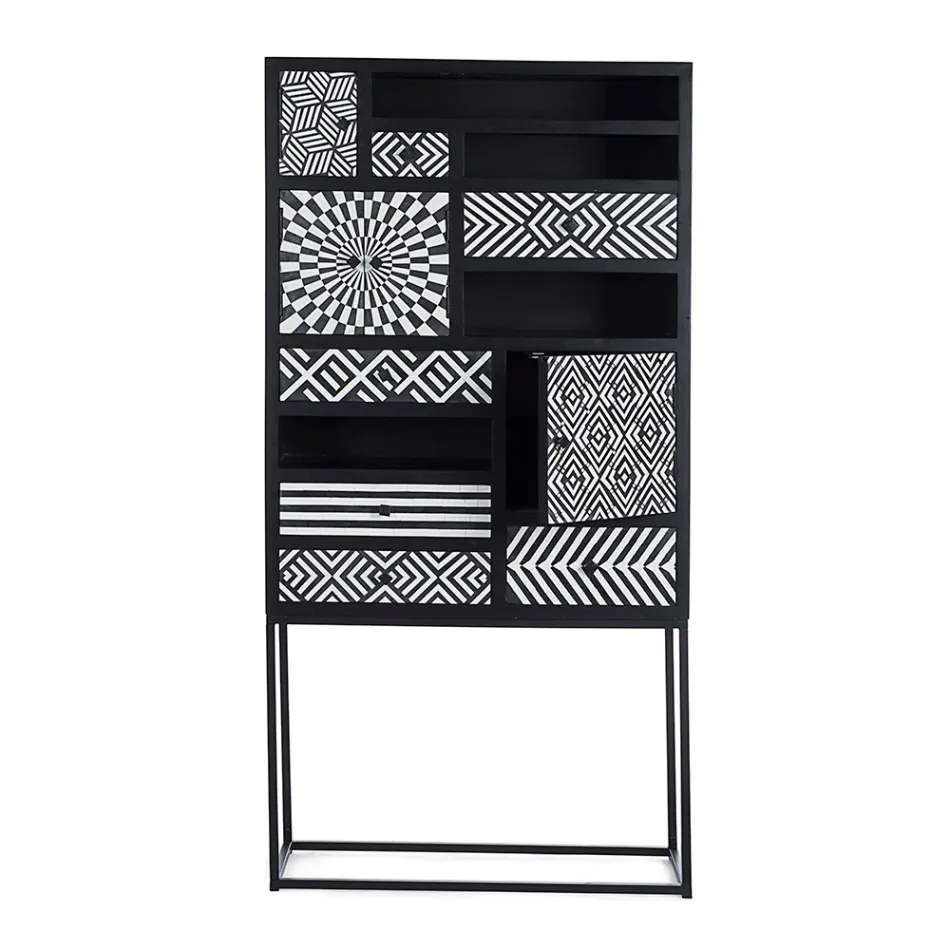 Kabineti me mozaik etnik me 4 dyer 6 sirtarë në dru mango - Vanitoso Viadurini