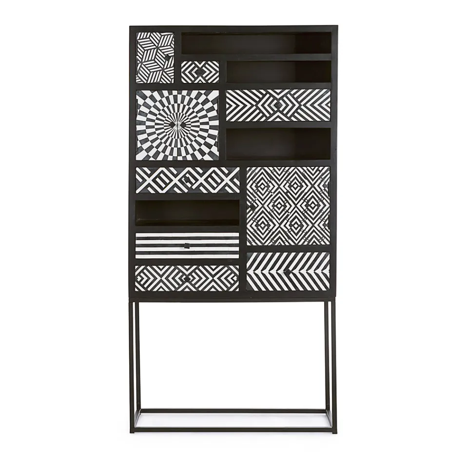 Kabineti me mozaik etnik me 4 dyer 6 sirtarë në dru mango - Vanitoso Viadurini